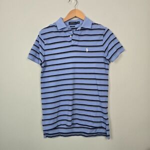 Polo Ralph Lauren Custom Fit Blue Striped Polo‎ Shirt Small Classic Preppy Golf